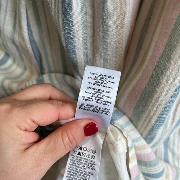 Lucky Brand Linen Blend Striped Puff Sleeve Mini Dress Boho Sz XL - Picture 6 of 7